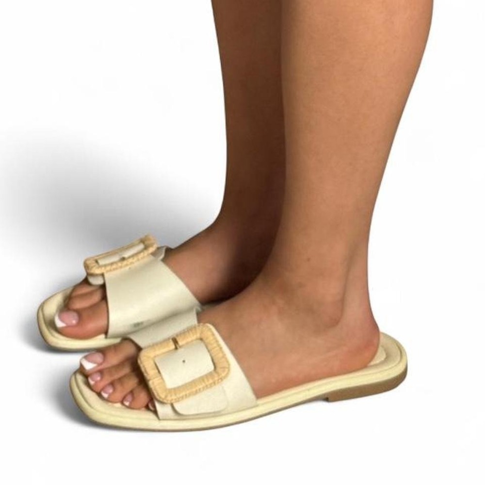 Mila Paoli Genuine Leather Slide Sandals with buckle cream minimalist sandals